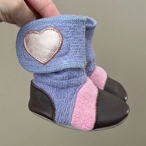 Nook Wool Lavender & Pink Baby Booties with Brown Accents